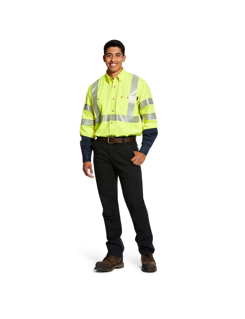 Camisas De Traje Ariat FR Hi-Vis Trabajo Hombre Amarillo | OJGL36085