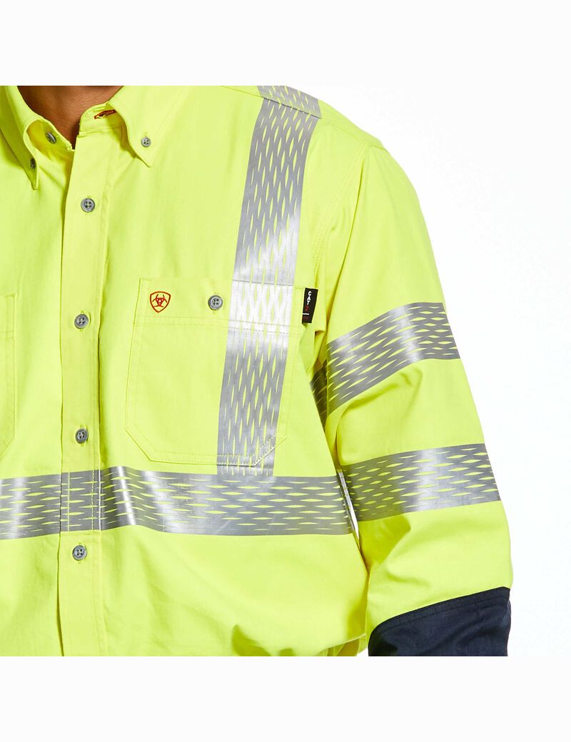 Camisas De Traje Ariat FR Hi-Vis Trabajo Hombre Amarillo | OJGL36085