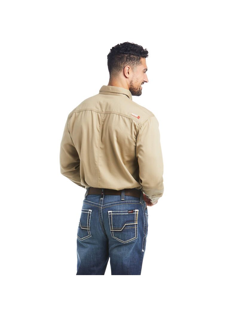 Camisas De Traje Ariat FR Solid Trabajo Hombre Kaki | UVTY20736