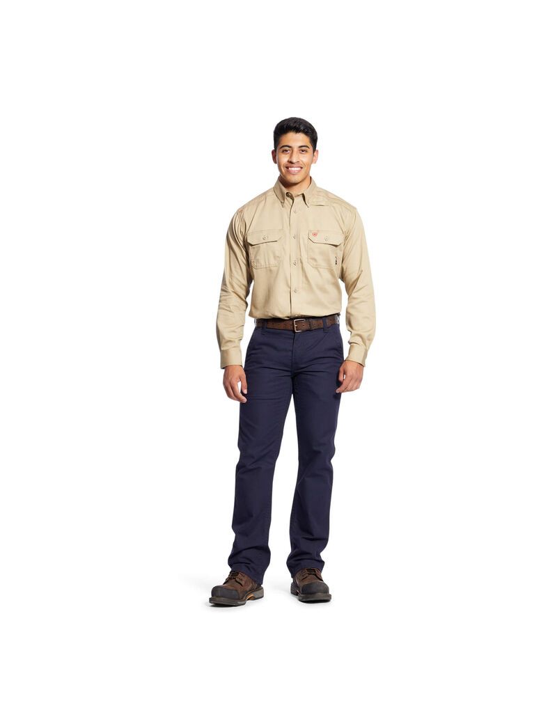 Camisas De Traje Ariat FR Solid Trabajo Hombre Kaki | UVTY20736