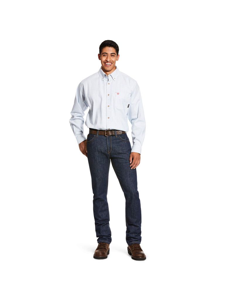 Camisas De Traje Ariat FR Twill DuraStretch Trabajo Hombre Blancas Multicolor | YRQP96503