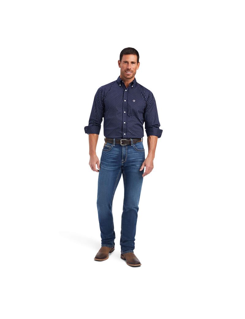 Camisas De Traje Ariat Niko Stretch Fitted Hombre Azules | RUFX87062