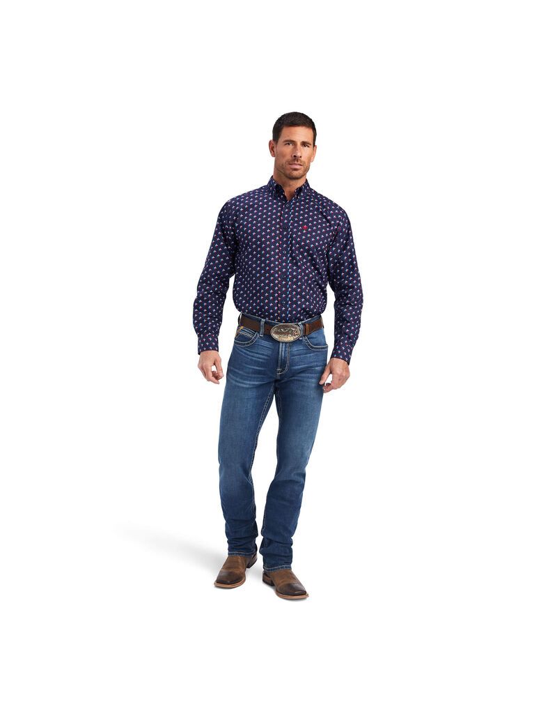 Camisas De Traje Ariat Nosson Classic Fit Hombre Azules | AQGM06754