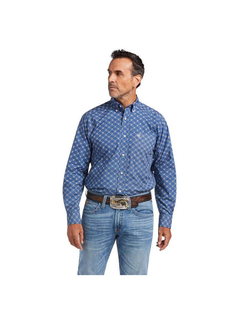 Camisas De Traje Ariat Qhama Classic Fit Hombre Azules Oscuro | PLZJ19256