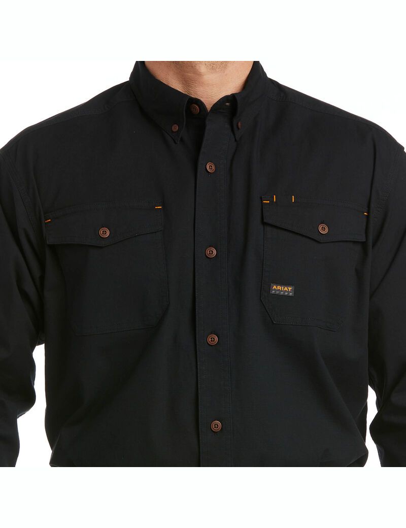 Camisas De Traje Ariat Rebar Made Tough DuraStretch Trabajo Hombre Negras | FLWT54830