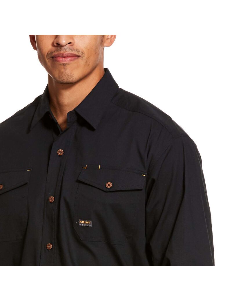 Camisas De Traje Ariat Rebar Made Tough DuraStretch Trabajo Hombre Negras | FLWT54830