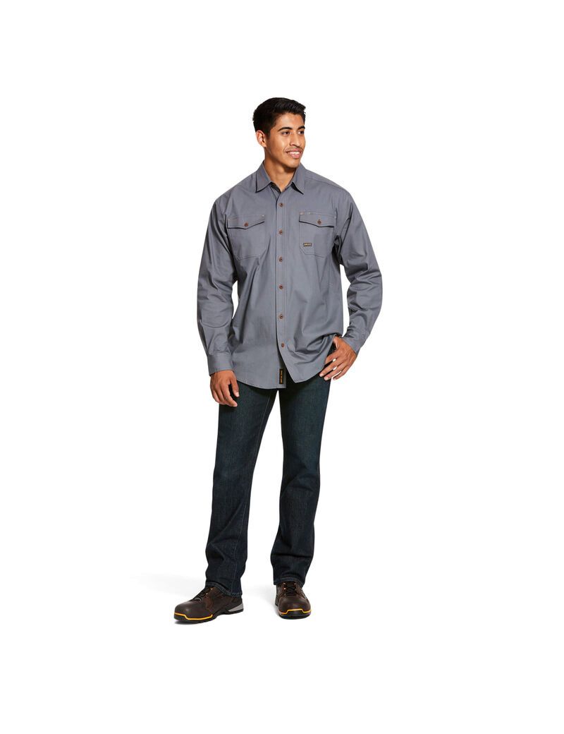 Camisas De Traje Ariat Rebar Made Tough DuraStretch Trabajo Hombre Gris | FOZB43082