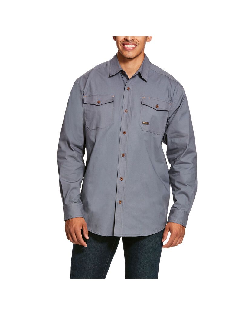 Camisas De Traje Ariat Rebar Made Tough DuraStretch Trabajo Hombre Gris | FOZB43082