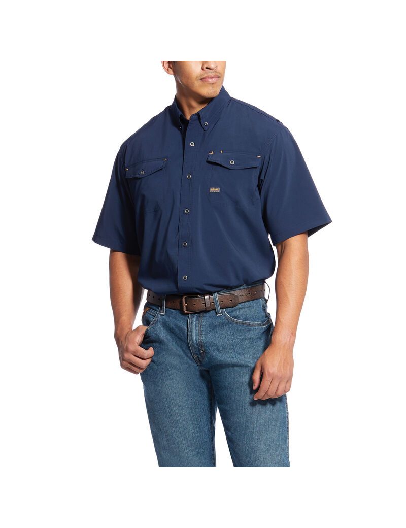 Camisas De Traje Ariat Rebar Made Tough VentTEK DuraStretch Trabajo Hombre Azul Marino | YHIF26785