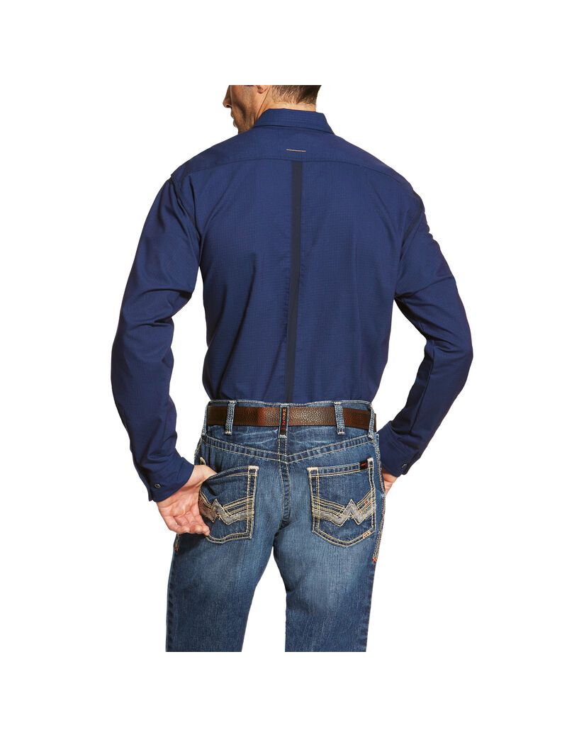 Camisas De Traje Ariat Rebar Workman Trabajo Hombre Azul Marino | YOLQ36418