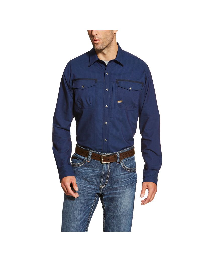 Camisas De Traje Ariat Rebar Workman Trabajo Hombre Azul Marino | YOLQ36418