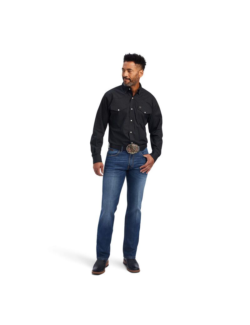 Camisas De Traje Ariat Relentless Resilient Stretch Classic Fit Snap Hombre Negras | MXZR41235