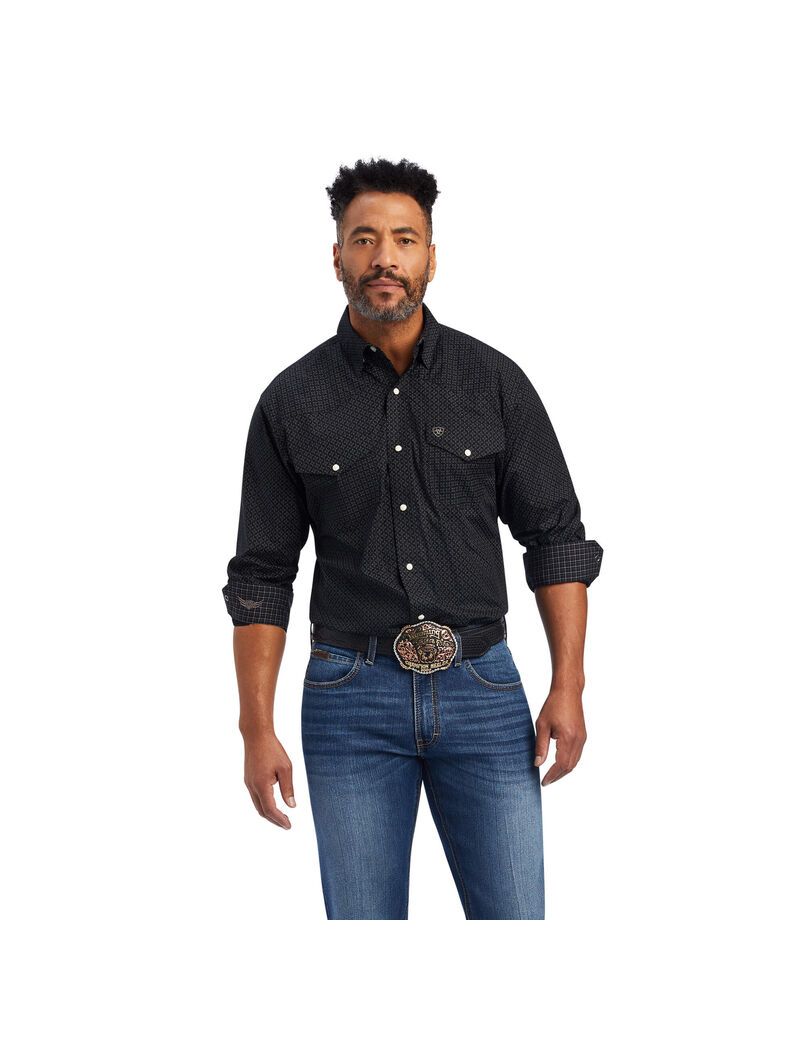 Camisas De Traje Ariat Relentless Resilient Stretch Classic Fit Snap Hombre Negras | MXZR41235