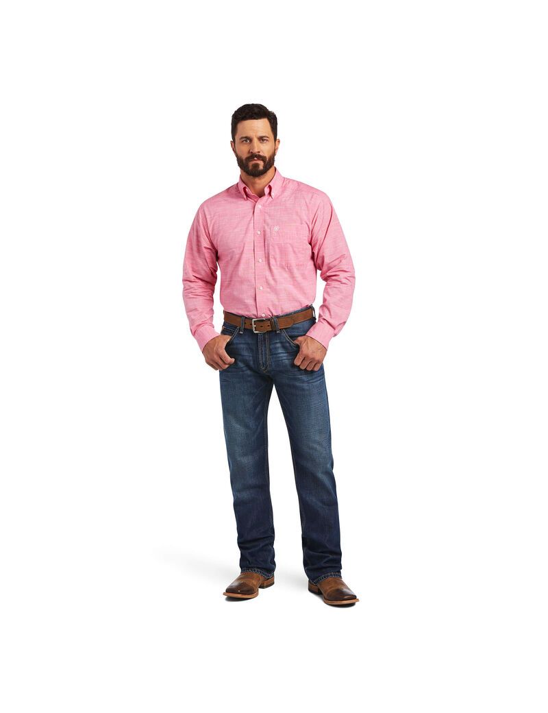 Camisas De Traje Ariat Solid Slub Classic Fit Hombre Rosas Claro | NAWX62548