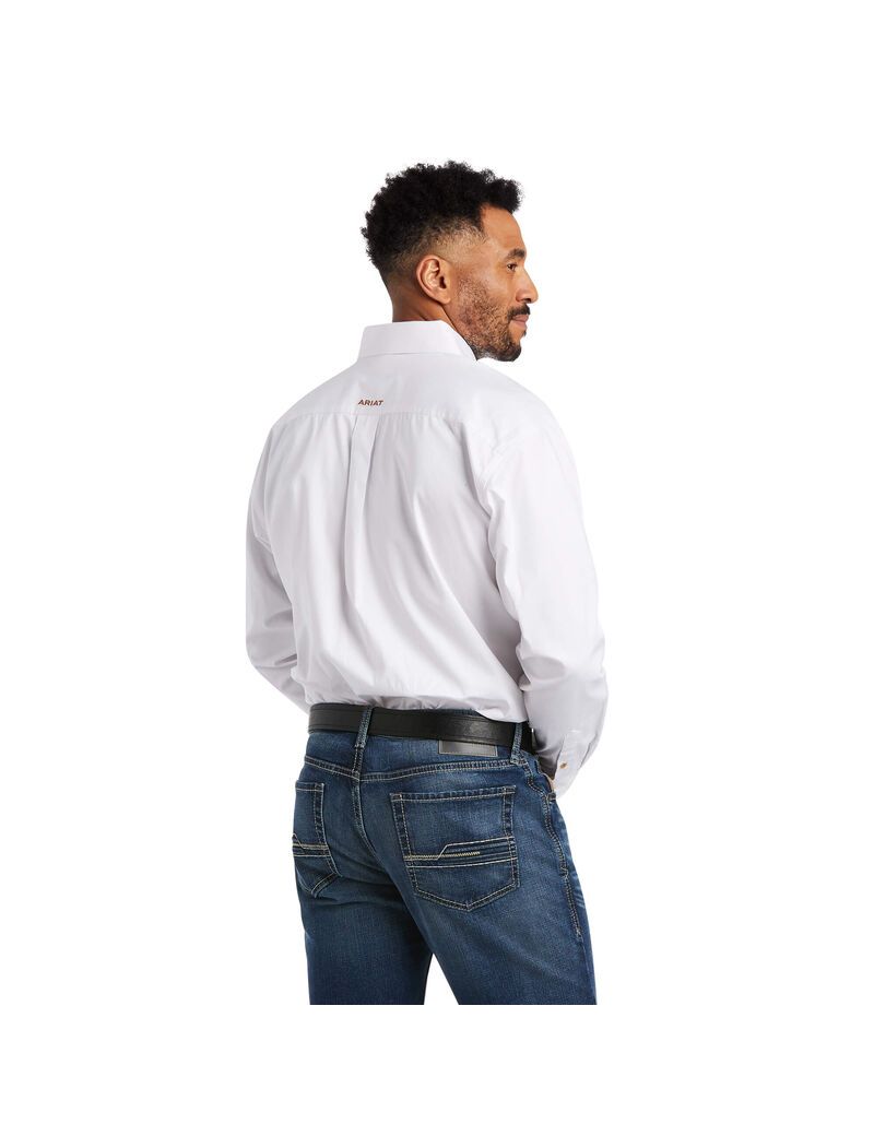 Camisas De Traje Ariat Solid Twill Classic Fit Hombre Blancas | EMDU97218