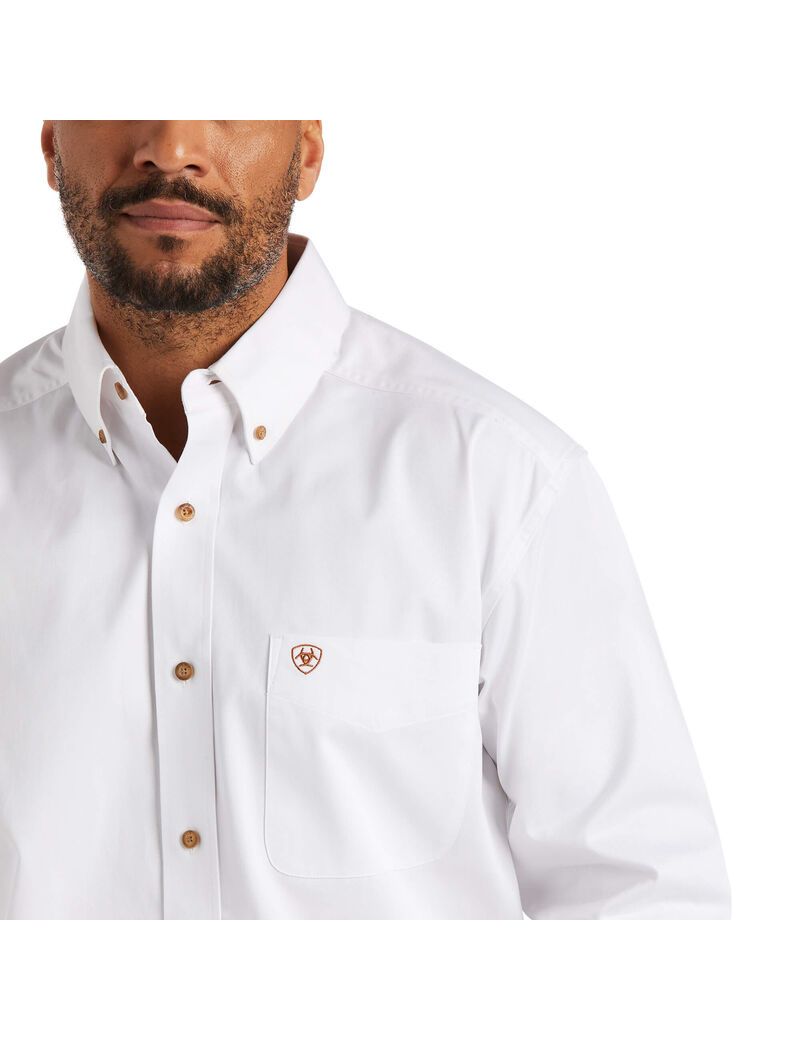 Camisas De Traje Ariat Solid Twill Classic Fit Hombre Blancas | EMDU97218