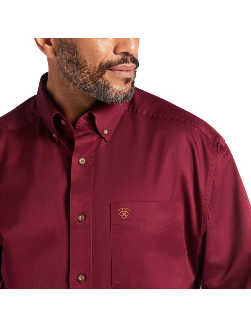 Camisas De Traje Ariat Solid Twill Classic Fit Hombre Burdeos | GLVU81507