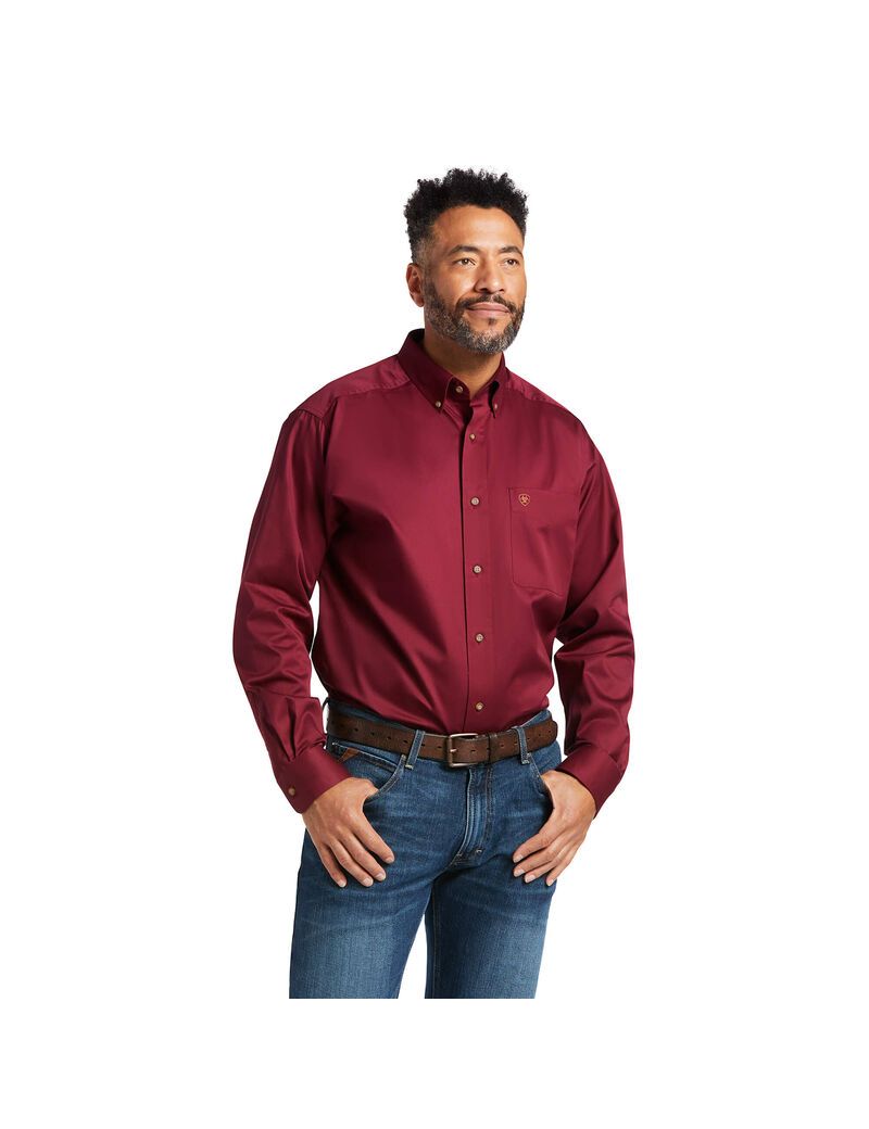 Camisas De Traje Ariat Solid Twill Classic Fit Hombre Burdeos | GLVU81507