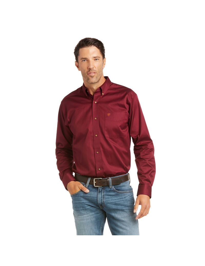 Camisas De Traje Ariat Solid Twill Fitted Hombre Burdeos | IVGB58473