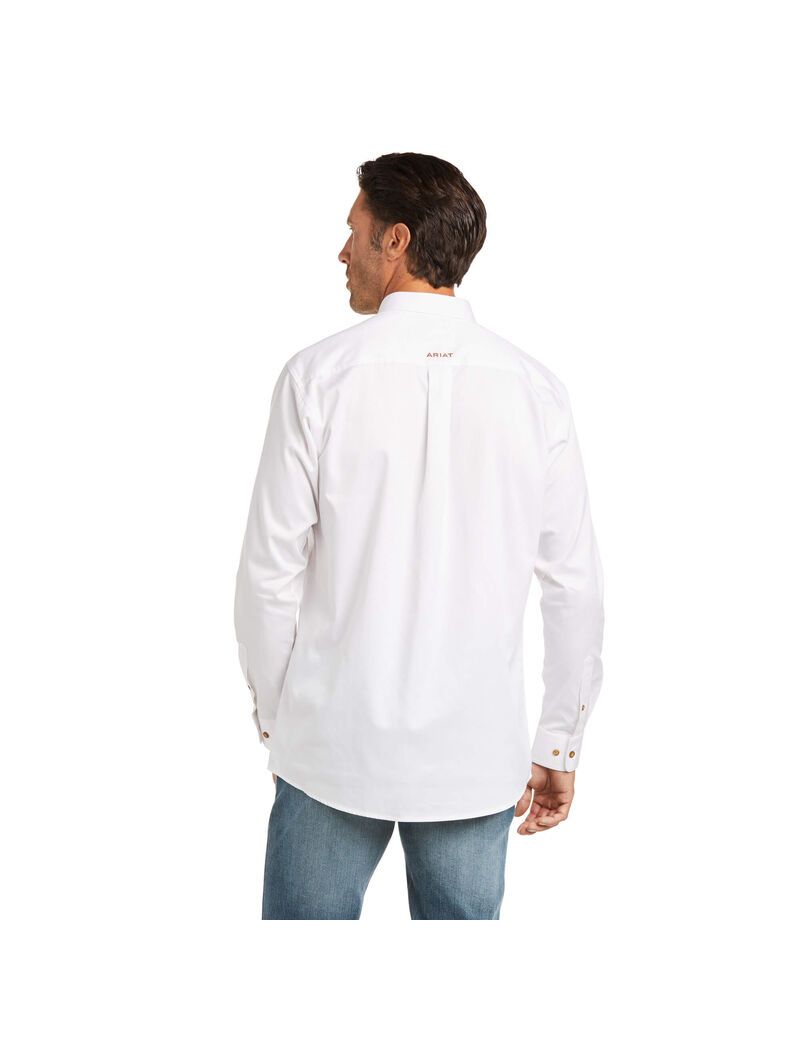 Camisas De Traje Ariat Solid Twill Fitted Hombre Blancas | IXYT16238