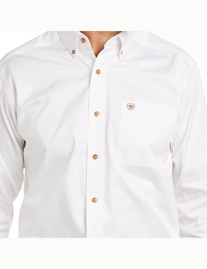 Camisas De Traje Ariat Solid Twill Fitted Hombre Blancas | IXYT16238