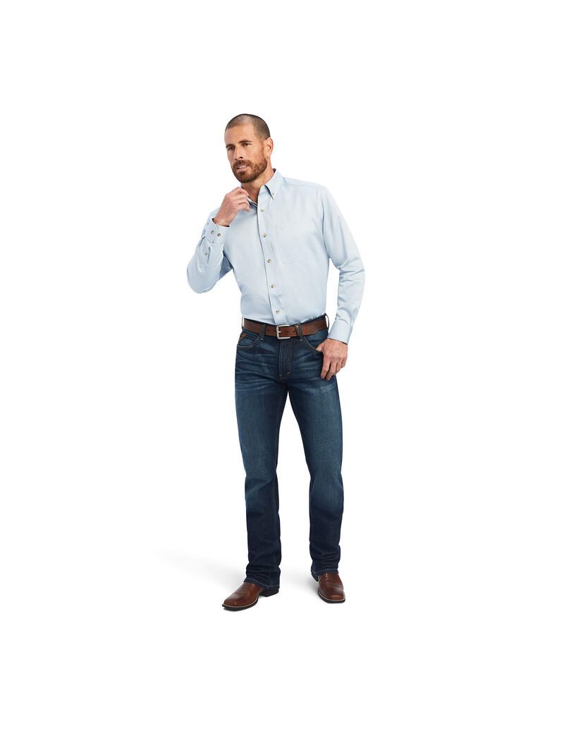 Camisas De Traje Ariat Solid Twill Hombre Azules | CWEM24850