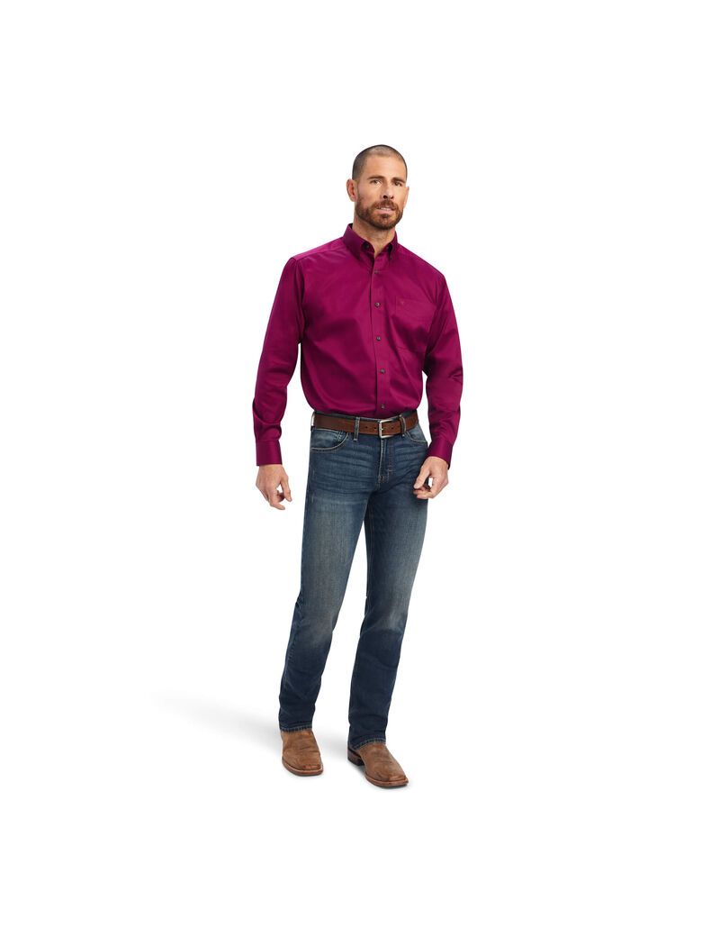 Camisas De Traje Ariat Solid Twill Hombre Moradas | RBSZ75062