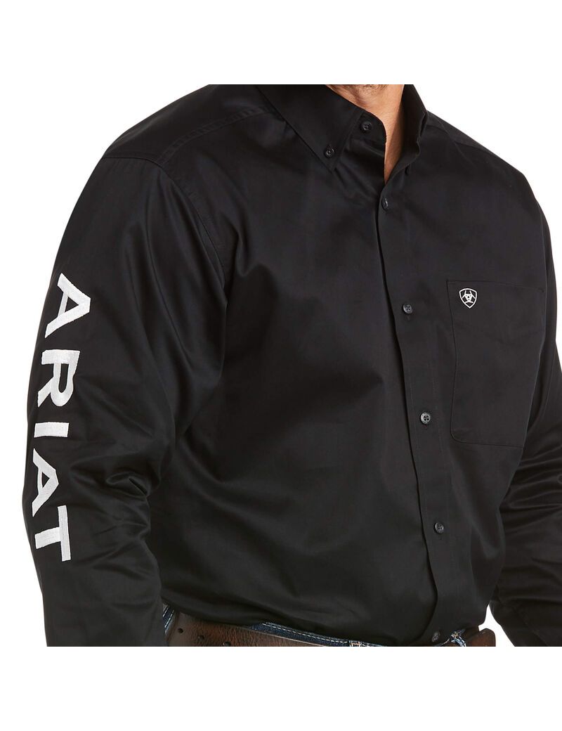 Camisas De Traje Ariat Team Logo Twill Classic Fit Hombre Negras Blancas | KGSE30698