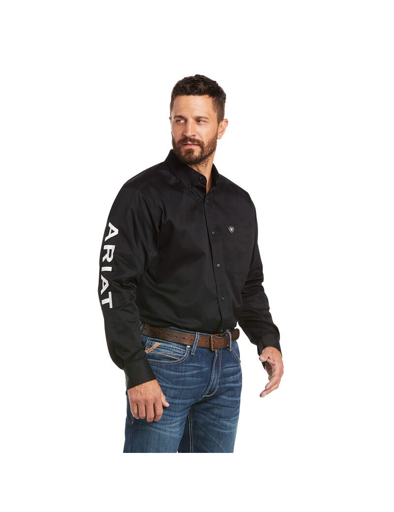 Camisas De Traje Ariat Team Logo Twill Classic Fit Hombre Negras Blancas | KGSE30698