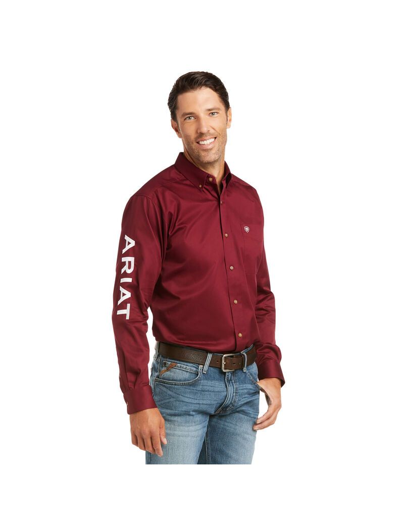 Camisas De Traje Ariat Team Logo Twill Fitted Hombre Burdeos Blancas | JTYA64350