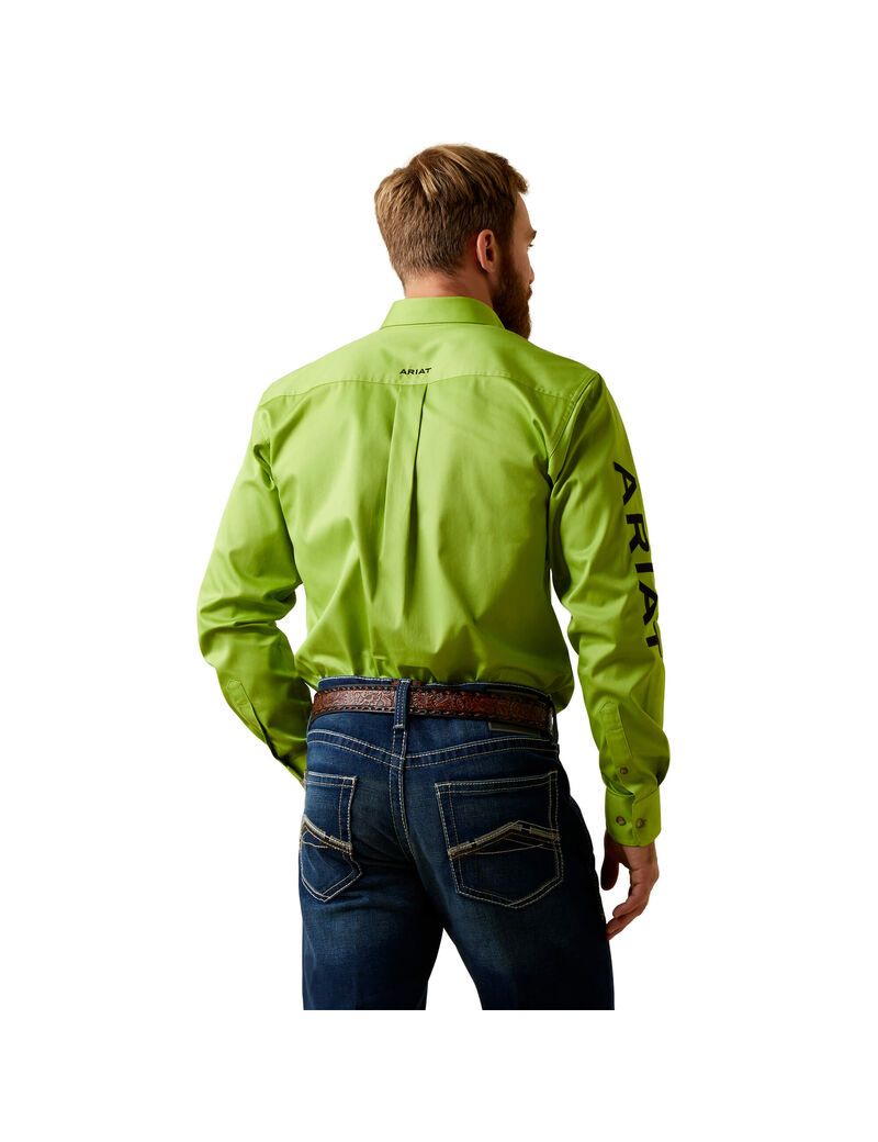 Camisas De Traje Ariat Team Logo Twill Fitted Hombre Verde | KFJG53076