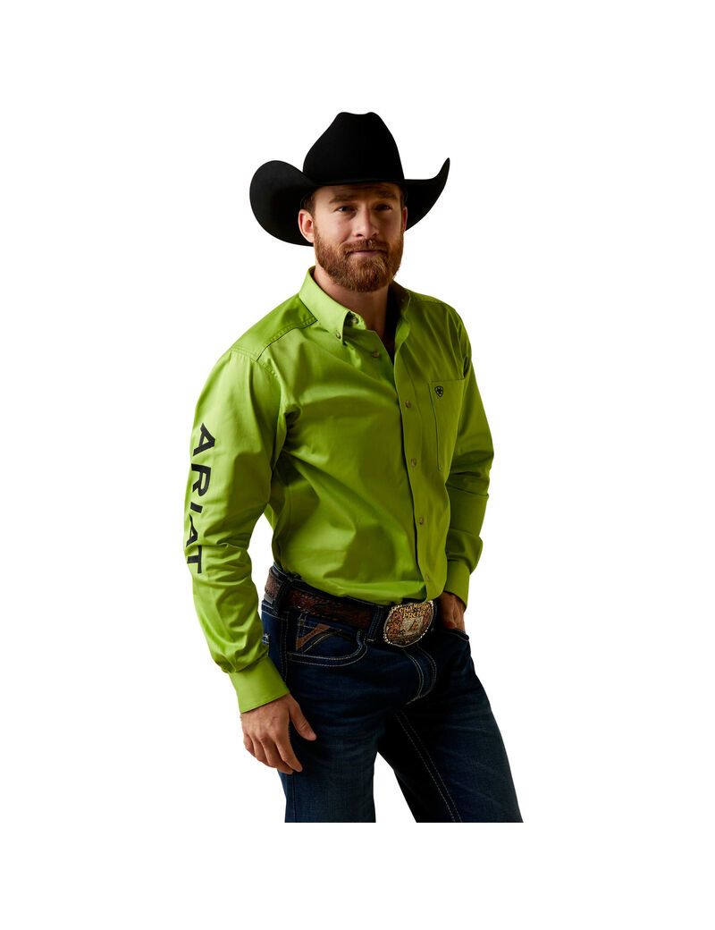 Camisas De Traje Ariat Team Logo Twill Fitted Hombre Verde | KFJG53076