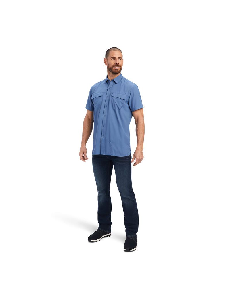 Camisas De Traje Ariat VentTEK Outbound Fitted Hombre Azules | PQTA38162