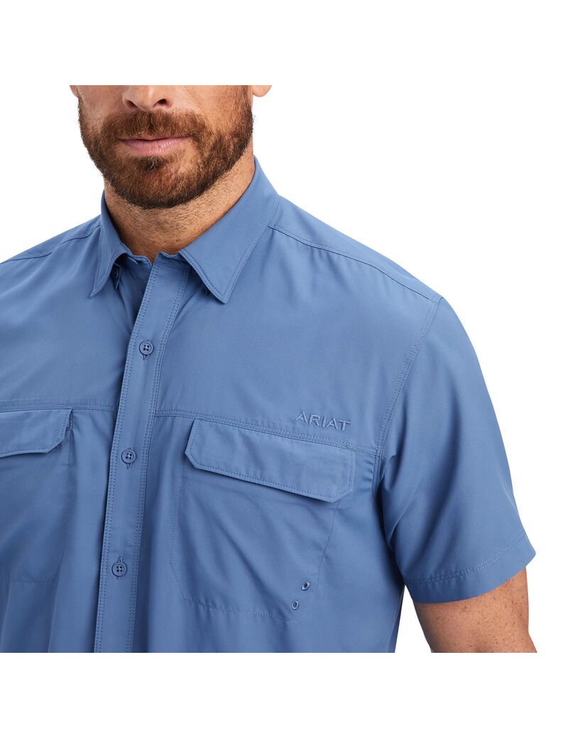 Camisas De Traje Ariat VentTEK Outbound Fitted Hombre Azules | PQTA38162