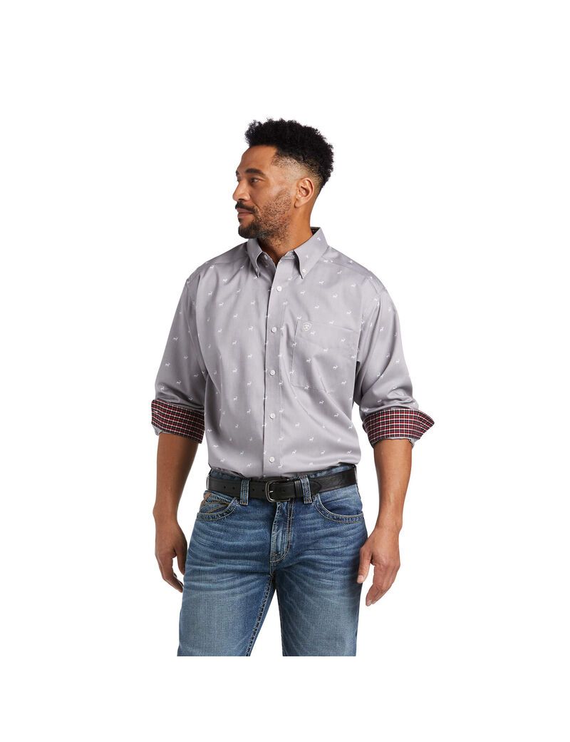 Camisas De Traje Ariat Wrinkle Free Alvin Classic Fit Hombre Gris | ACUO30619