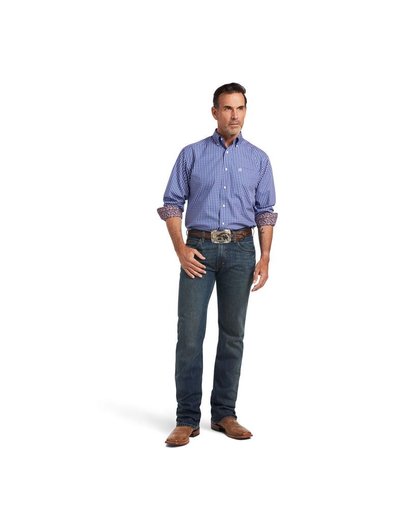 Camisas De Traje Ariat Wrinkle Free Cairo Classic Fit Hombre Azules | VQAK10957