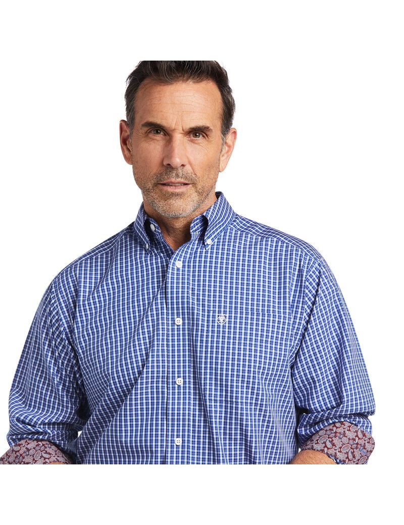 Camisas De Traje Ariat Wrinkle Free Cairo Classic Fit Hombre Azules | VQAK10957