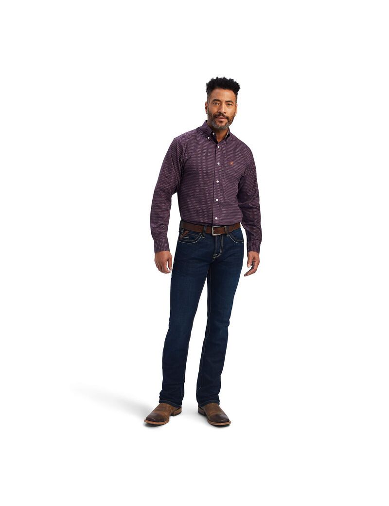 Camisas De Traje Ariat Wrinkle Free Dylen Fitted Hombre Burdeos | SVWL10578