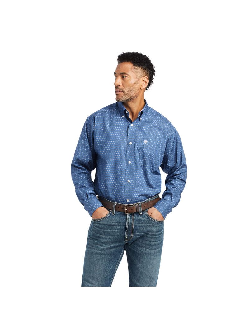 Camisas De Traje Ariat Wrinkle Free Eaden Classic Fit Hombre Azul Marino | YSPD96371