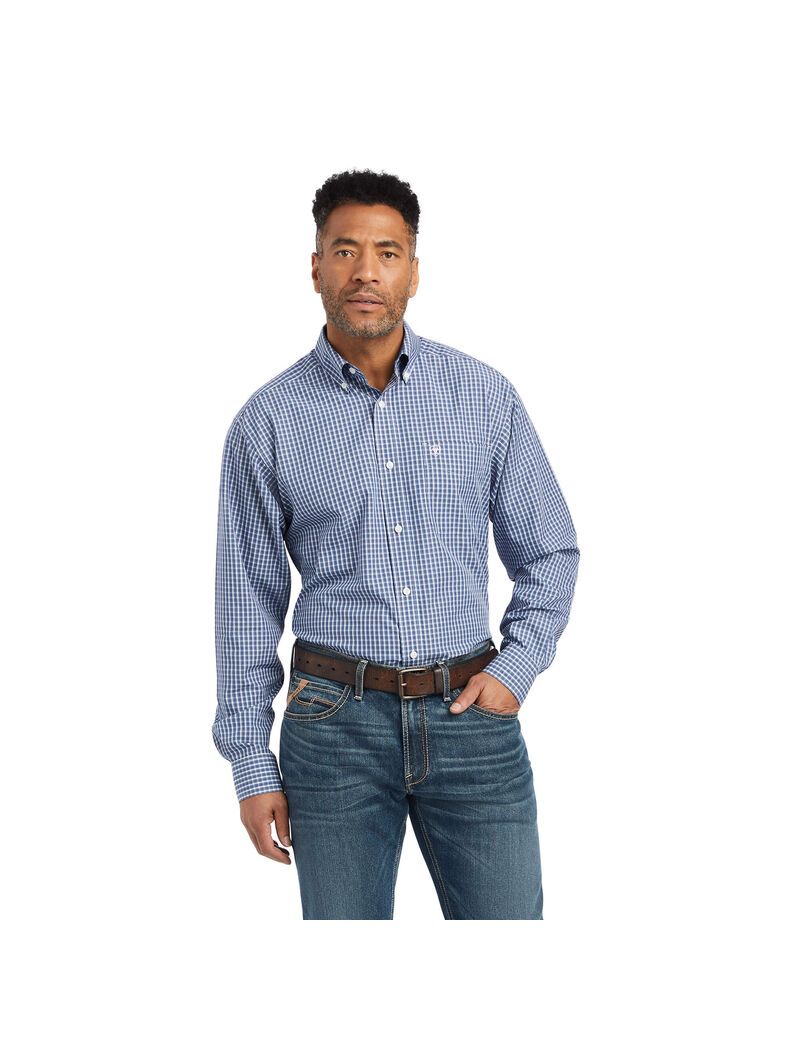 Camisas De Traje Ariat Wrinkle Free Ellison Fitted Hombre Azul Marino | FESC60423