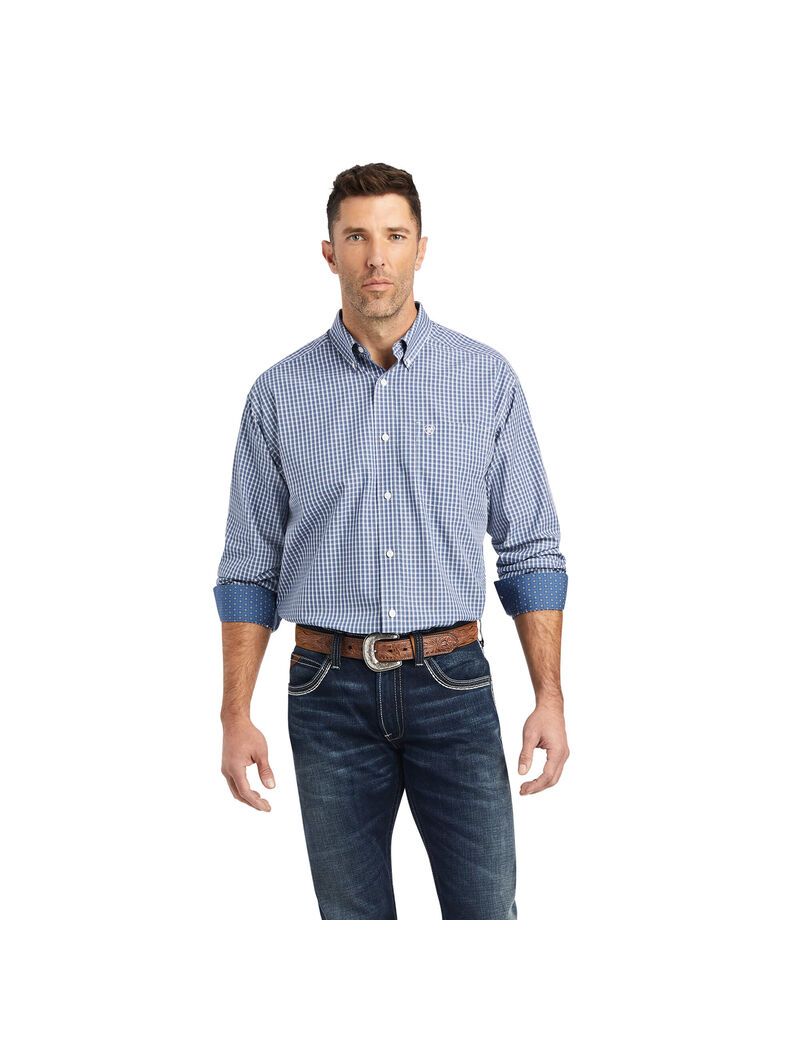 Camisas De Traje Ariat Wrinkle Free Ellison Classic Fit Hombre Azul Marino | HEZM67420