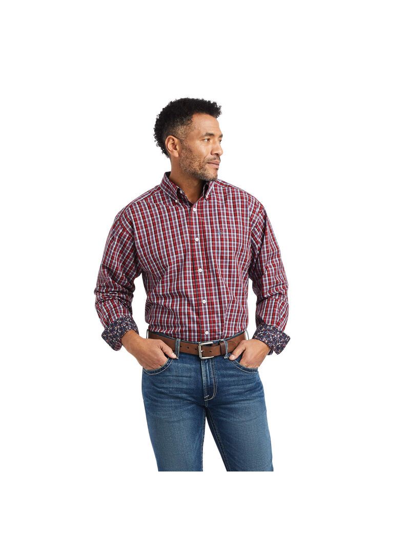 Camisas De Traje Ariat Wrinkle Free Emilio Classic Fit Hombre Rojas | YUVA52940