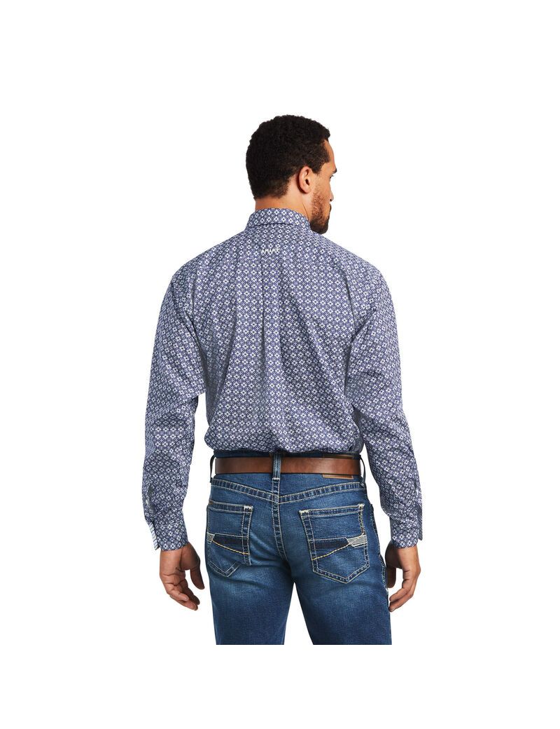 Camisas De Traje Ariat Wrinkle Free Ernest Classic Fit Hombre Azul Marino Azules | UKQR68231