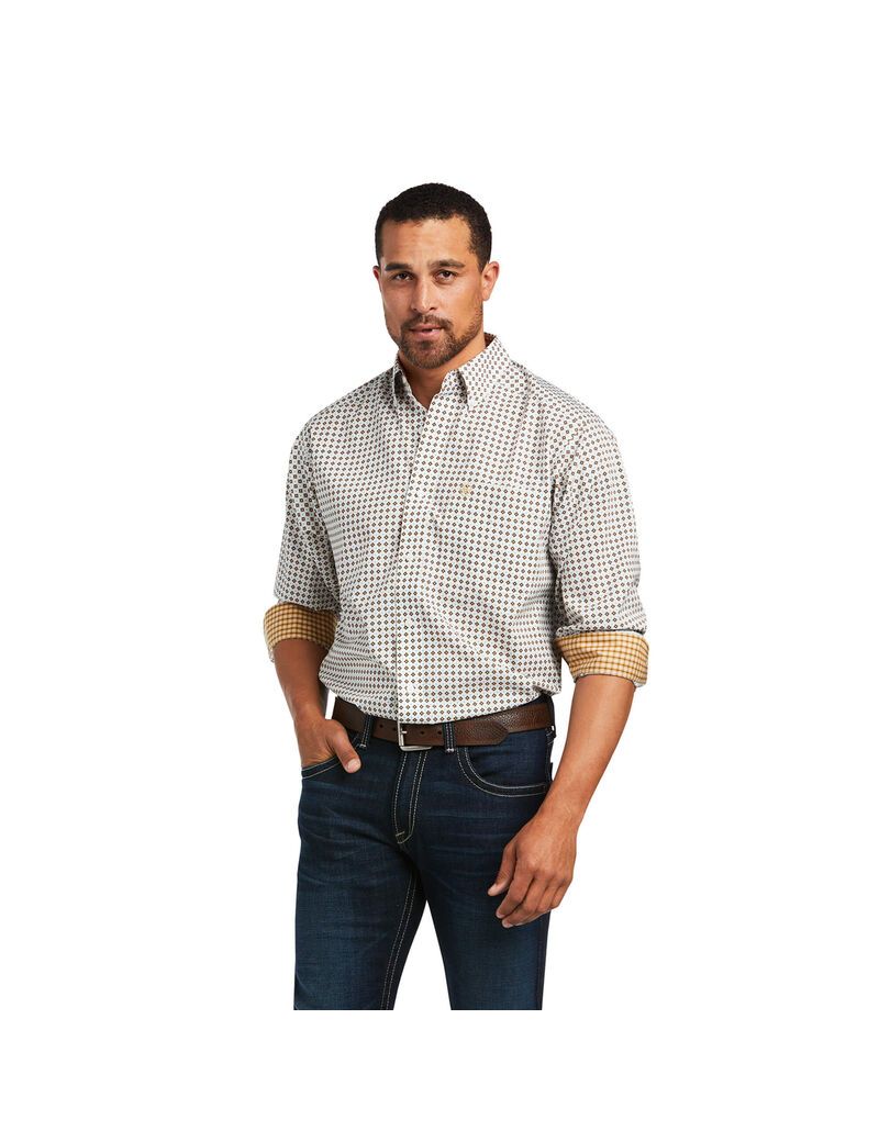 Camisas De Traje Ariat Wrinkle Free Hayden Classic Fit Hombre Blancas | YKLR68103