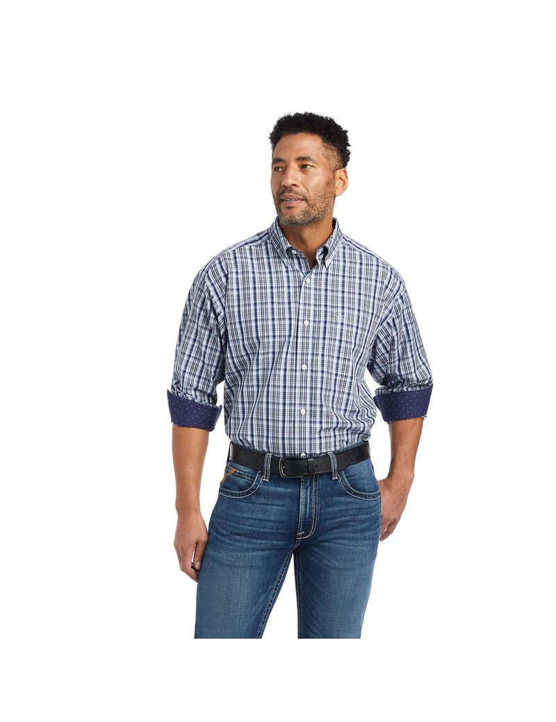 Camisas De Traje Ariat Wrinkle Free Igor Classic Fit Hombre Azules | JQZH17485