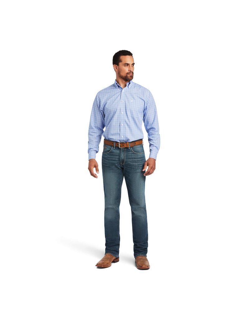 Camisas De Traje Ariat Wrinkle Free Noah Fitted Hombre Azules | JLUG95812