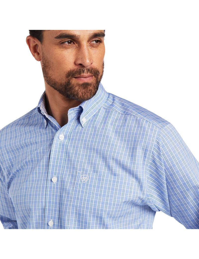 Camisas De Traje Ariat Wrinkle Free Noah Fitted Hombre Azules | JLUG95812