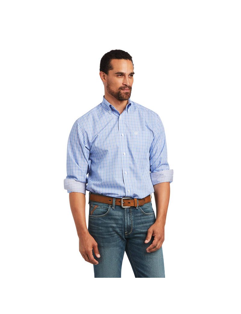 Camisas De Traje Ariat Wrinkle Free Noah Fitted Hombre Azules | JLUG95812