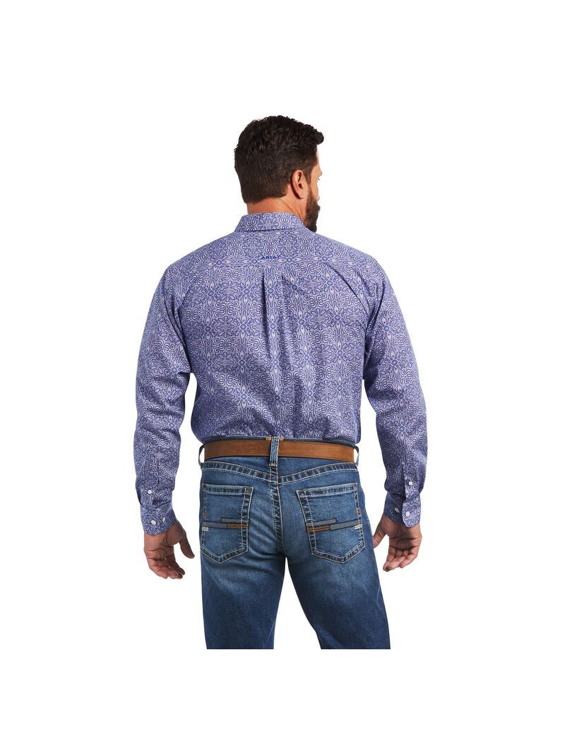 Camisas De Traje Ariat Wrinkle Free Slater Fitted Hombre Azules | TWZQ21807