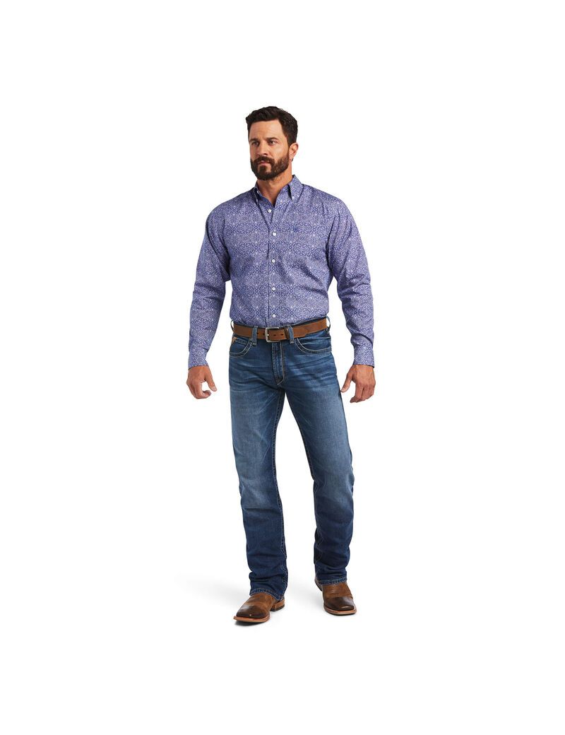 Camisas De Traje Ariat Wrinkle Free Slater Fitted Hombre Azules | TWZQ21807